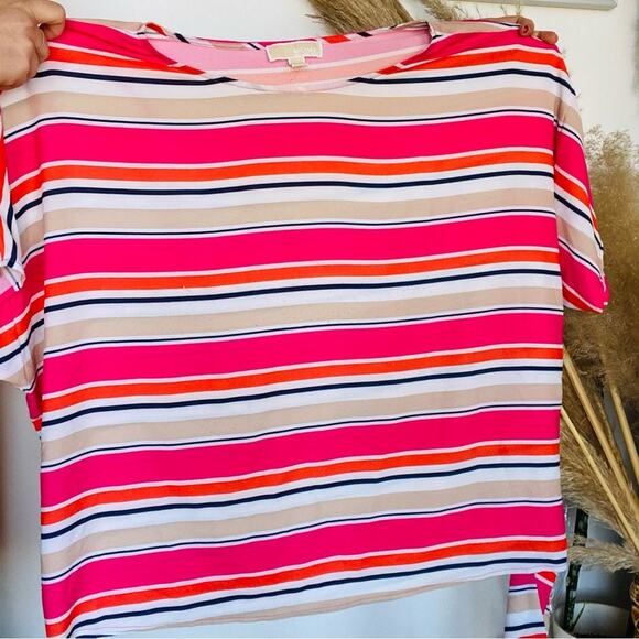 MICHAEL KORS Pink White Striped Side Tie Short Sleeve Tunic Blouse Top Shirt 3X - Picture 4 of 11
